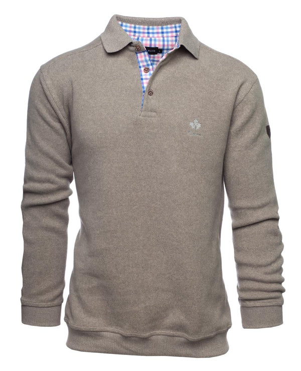 Ethnic Blue Polo Sweater Soft Touch | Light Grey