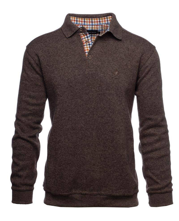 Ethnic Blue Polo Sweater Soft Touch | Mottled Brown - Caswell's Fine Menswear