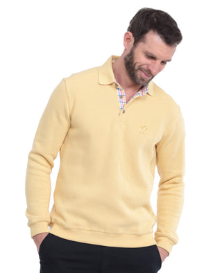 Ethnic Blue Polo Sweater, Light Yellow - Caswell's Fine Menswear