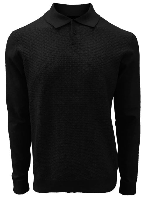 Point Zero Cashmere-like Polo Sweater, Black - Caswell's Fine Menswear