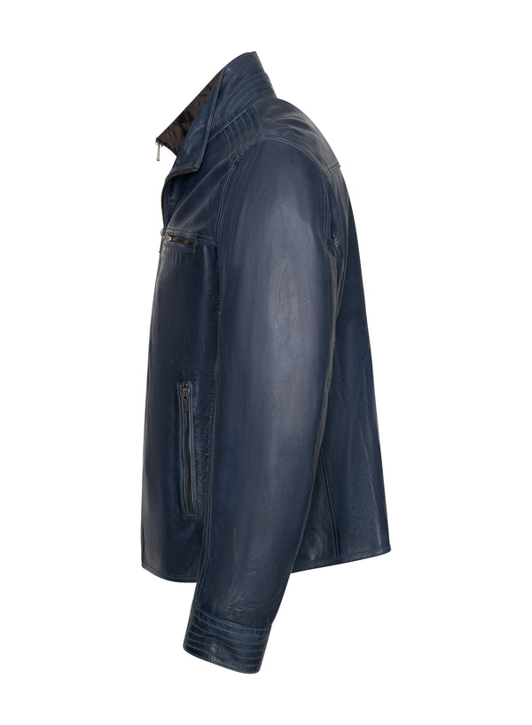 Regency Leather Jacket, Navy - Caswell's Fine Menswear