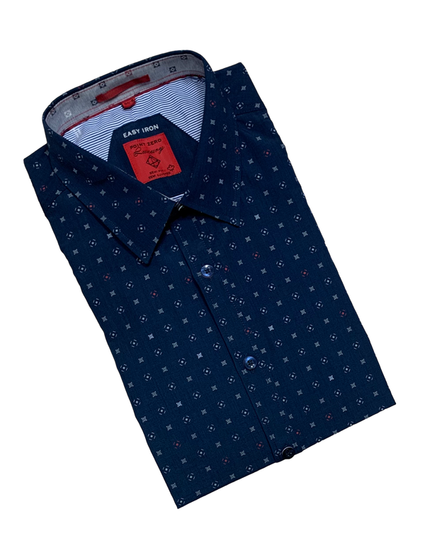 Point Zero Printed Shirt, Navy - Caswell's Fine Menswear