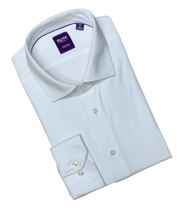 Elite Luxury Knit Dress Shirt | White - Caswell's Fine Menswear