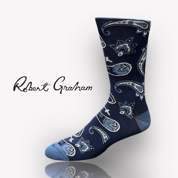 Robert Graham Paisley Socks | Navy/White - Caswell's Fine Menswear