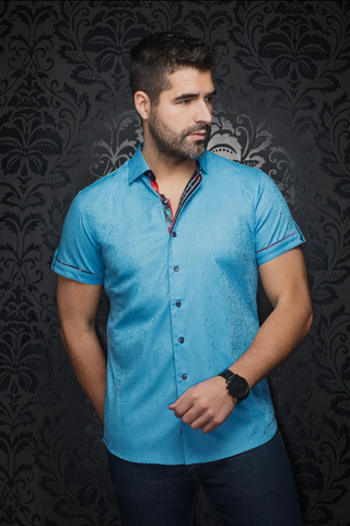 Au Noir Short sleeves | DONIZETTI, Turquoise - Caswell's Fine Menswear