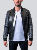 Maceoo Leather Jacket Skull Sleeve | Black - Caswell's Fine Menswear
