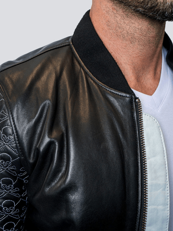 Maceoo Leather Jacket Skull Sleeve | Black - Caswell's Fine Menswear