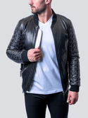 Maceoo Leather Jacket Skull Sleeve | Black - Caswell's Fine Menswear