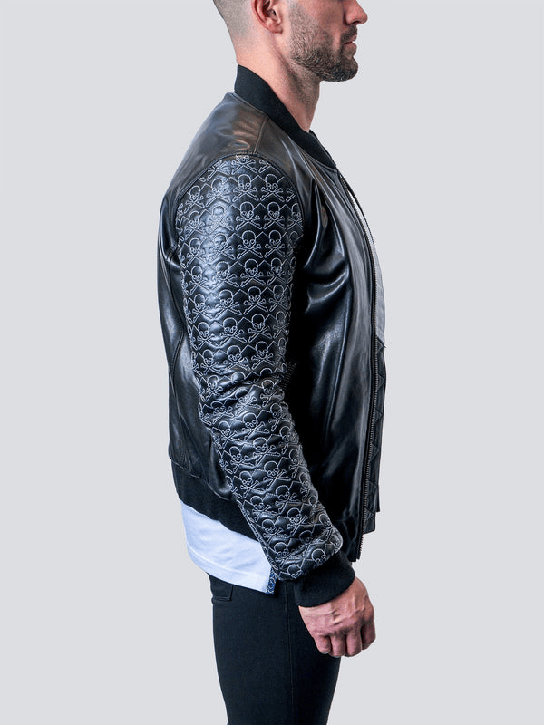 Maceoo Leather Jacket Skull Sleeve | Black - Caswell's Fine Menswear