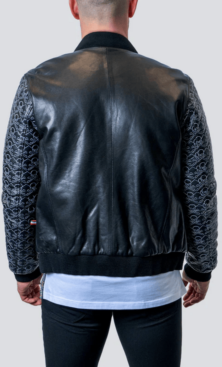 Maceoo Leather Jacket Skull Sleeve | Black - Caswell's Fine Menswear
