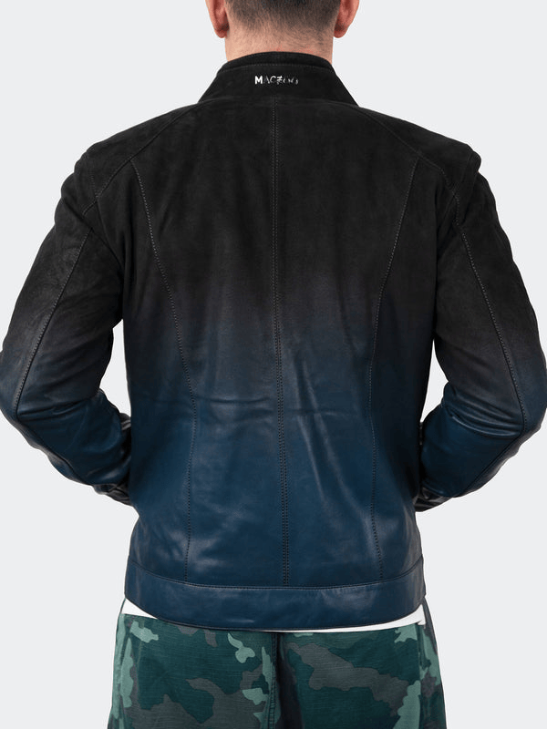 Maceoo Leather Jacket Degrade | Black to Navy - Caswell's Fine Menswear