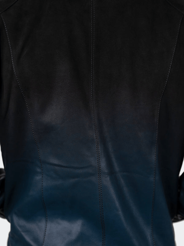 Maceoo Leather Jacket Degrade | Black to Navy - Caswell's Fine Menswear