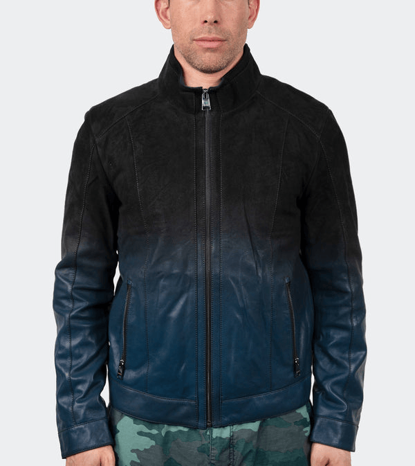 Maceoo Leather Jacket Degrade | Black to Navy - Caswell's Fine Menswear