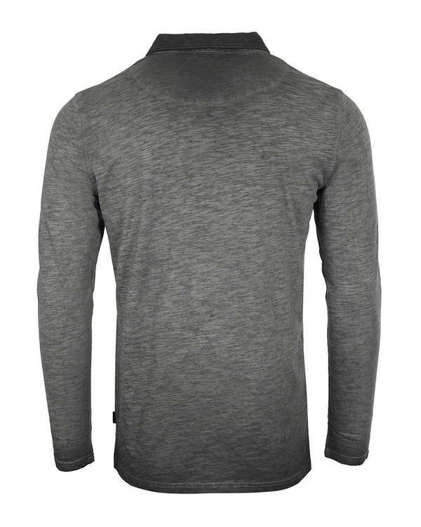 Zimego Long Sleeve Vintage Wash Henley Neck Polo | Charcoal