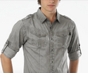 ZIMEGO Men's Stretch Roll-Up Sleeve Shirt Washed Vintage | Grey