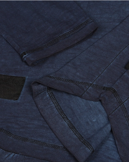 Zimego Long Sleeve Crew Neck Vintage Wash T-Shirt with Curved Bottom Hem | Navy