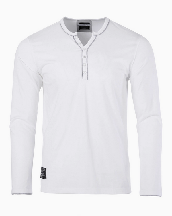 Zimego Modern Henley Shirts Casual Henley V Neck | White