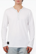 Zimego Modern Henley Shirts Casual Henley V Neck | White