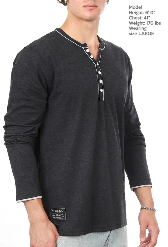 Zimego Modern Henley Shirts Casual Henley V Neck | Black