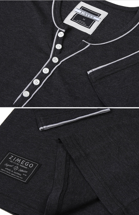 Zimego Modern Henley Shirts Casual Henley V Neck | Black