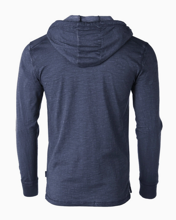 Zimego Vintage Garment Dyed Casual Long Sleeve Hoodie | Navy