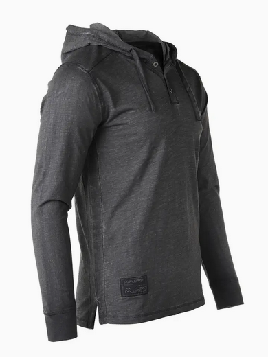 Zimego Vintage Garment Dyed Casual Long Sleeve Hoodie | Black