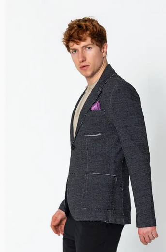 Ron Tomson Raw Edge Patch Pocket Knit Blazer | Black