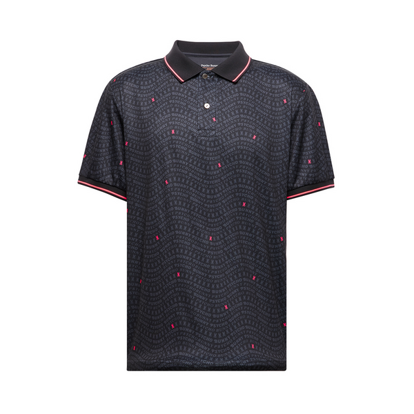 Psycho Bunny Winston Sport Allover Print Short Sleeve Polo Shirt | Black