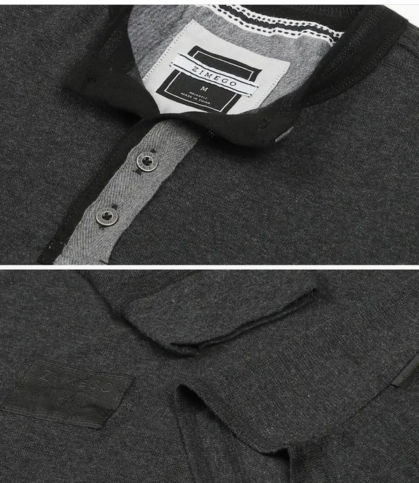 Zimego Men's Long Sleeve Lightweight Thermal Henley | Black