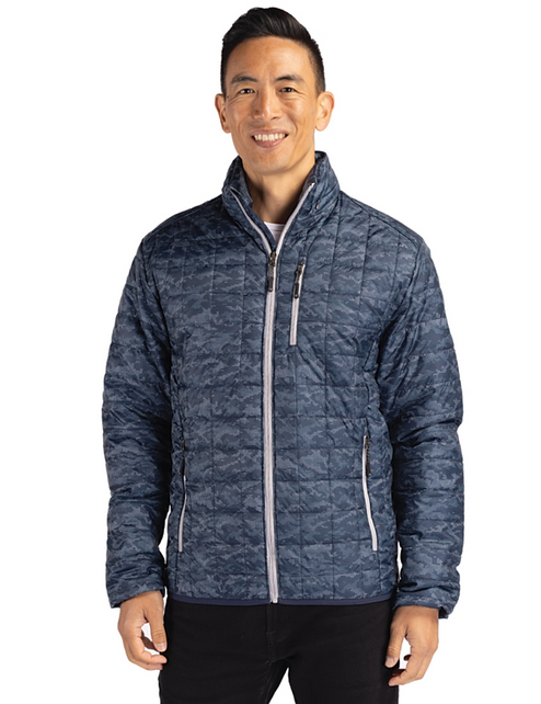 Cutter & Buck Rainier PrimaLoft® Mens Eco Insulated Full Zip Printed Puffer Jacket | Navy