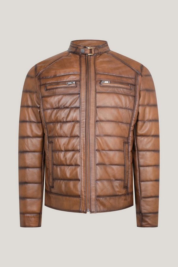 Ron Tomson Roadster Quilted Leather Jacket | BROWN TINT