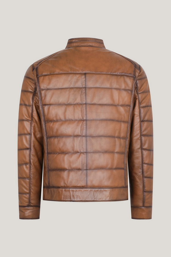 Ron Tomson Roadster Quilted Leather Jacket | BROWN TINT