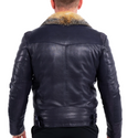 Maceoo Leather Jacket Destroyer Navy