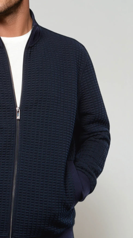 7 Downie St. Waffle Full Zip Sweater | Navy