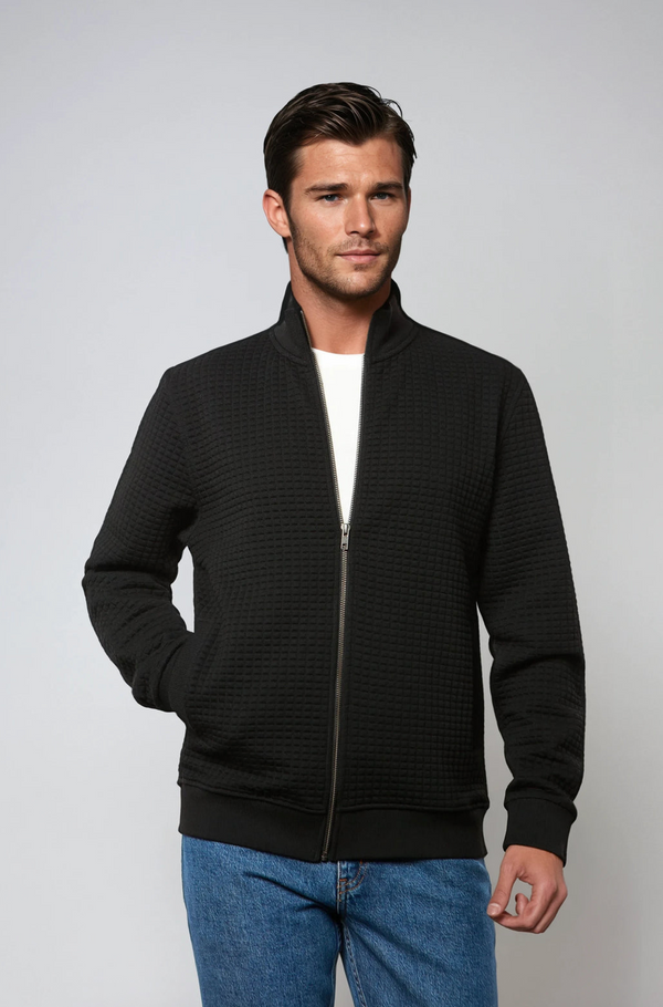 7 Downie St. Waffle Full Zip Sweater | Black