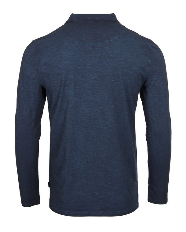 Zimego Long Sleeve Vintage Wash Henley Neck Polo | Navy