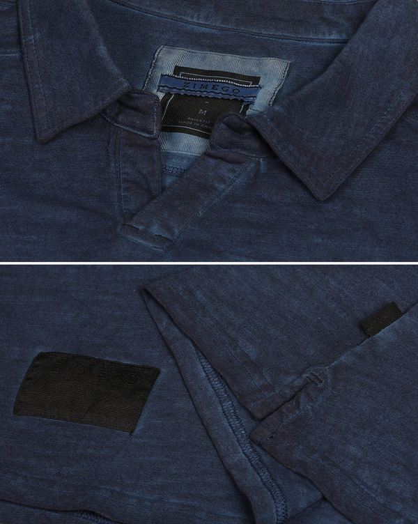 Zimego Long Sleeve Vintage Wash Henley Neck Polo | Navy