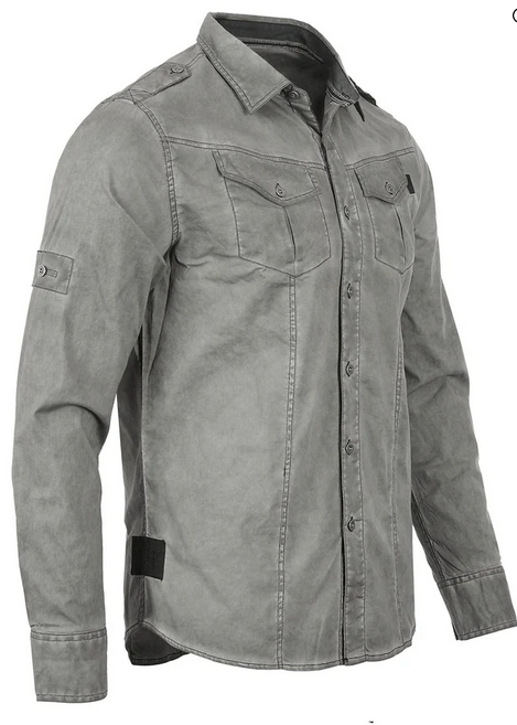 ZIMEGO Men's Stretch Roll-Up Sleeve Shirt Washed Vintage | Grey