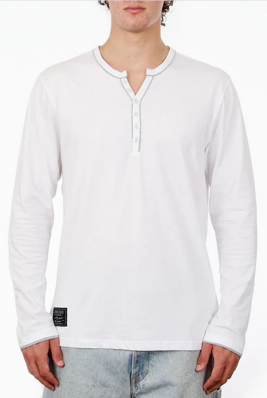 Zimego Modern Henley Shirts Casual Henley V Neck | White