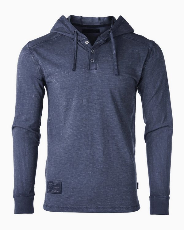 Zimego Vintage Garment Dyed Casual Long Sleeve Hoodie | Navy