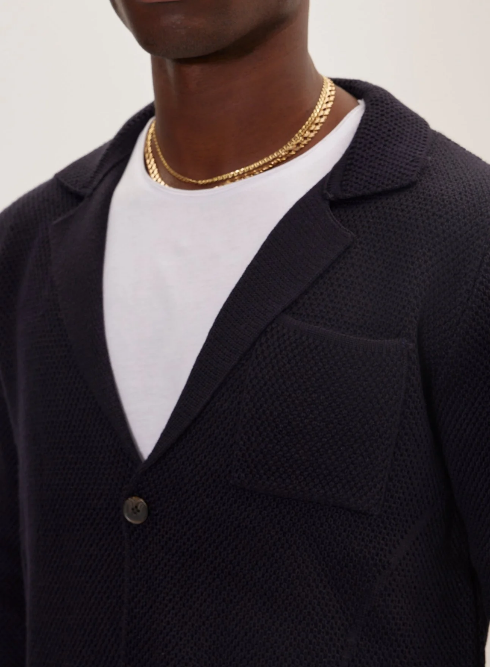 Ron Tomson Knitted Notch Laper Fitted Blazer | Navy