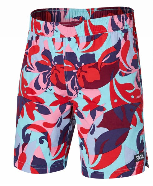 Saxx Go Costal Classic Volley Swim Shorts 7 / Tropical Lens- Red Multi