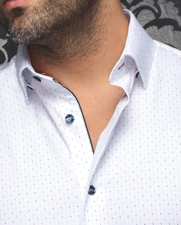 Au Noir Shirt Alexander Extra Strech NDL, White/Blue - Caswell's Fine Menswear