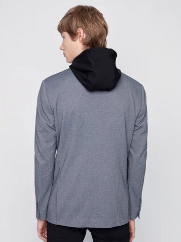 Projek Raw Knit Blazer with Detachable Hood, Grey - Caswell's Fine Menswear