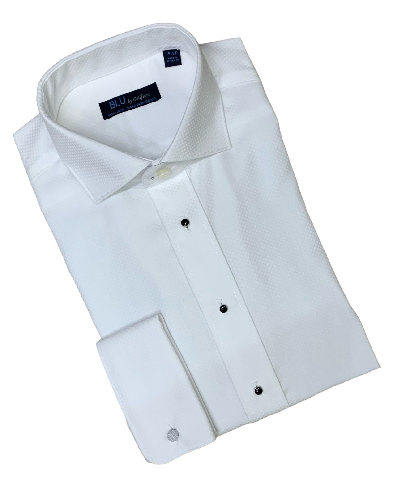 Blu by Polifroni Tuxedo Shirt French Cuff | White | Caswell's Fine Menswear