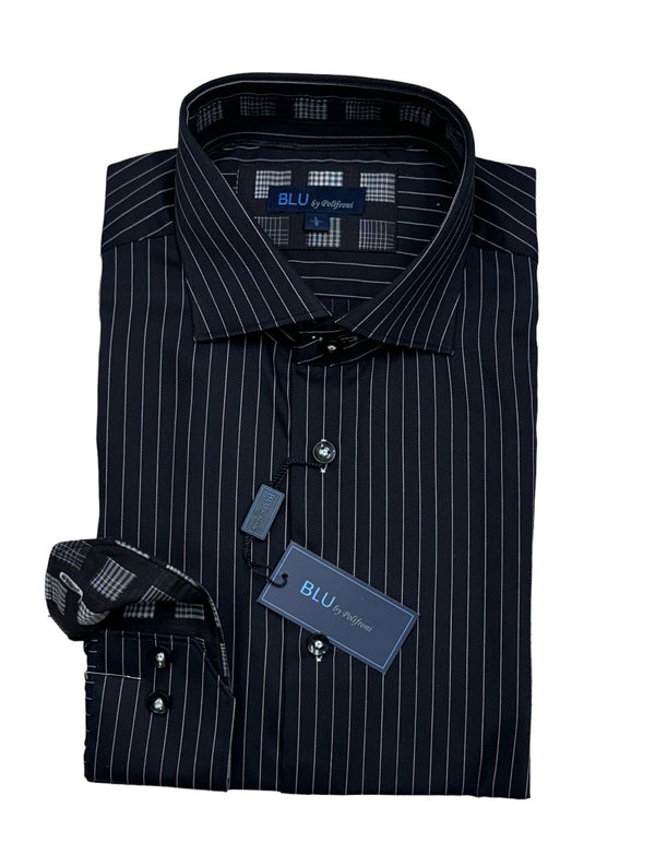 Blu Stripe Shirt | Black - Caswell's Fine Menswear