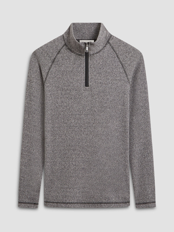 Bugatchi Diagonal Pinstripe Quarter Zip Pull Over | Black - Caswell's Fine Menswear