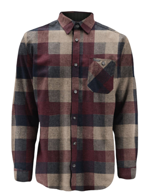 Point Zero Cotton Light Brush Flannel Overshirt | Navy/Bronze - Caswell's Fine Menswear