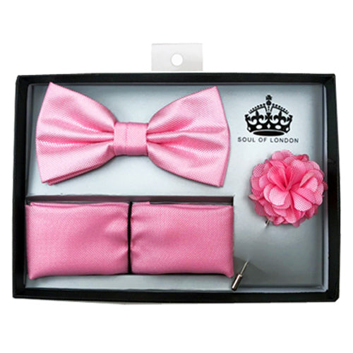 Soul of London Bow Tie Set, Pink - Caswell's Fine Menswear