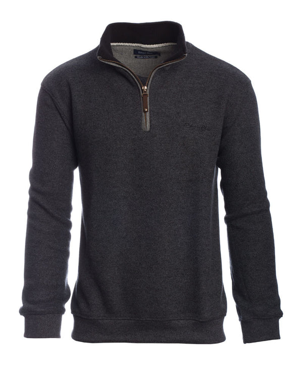 ETHNIC BLUE SWEATER 1/4 ZIP ANTHRACITE - Caswell's Fine Menswear